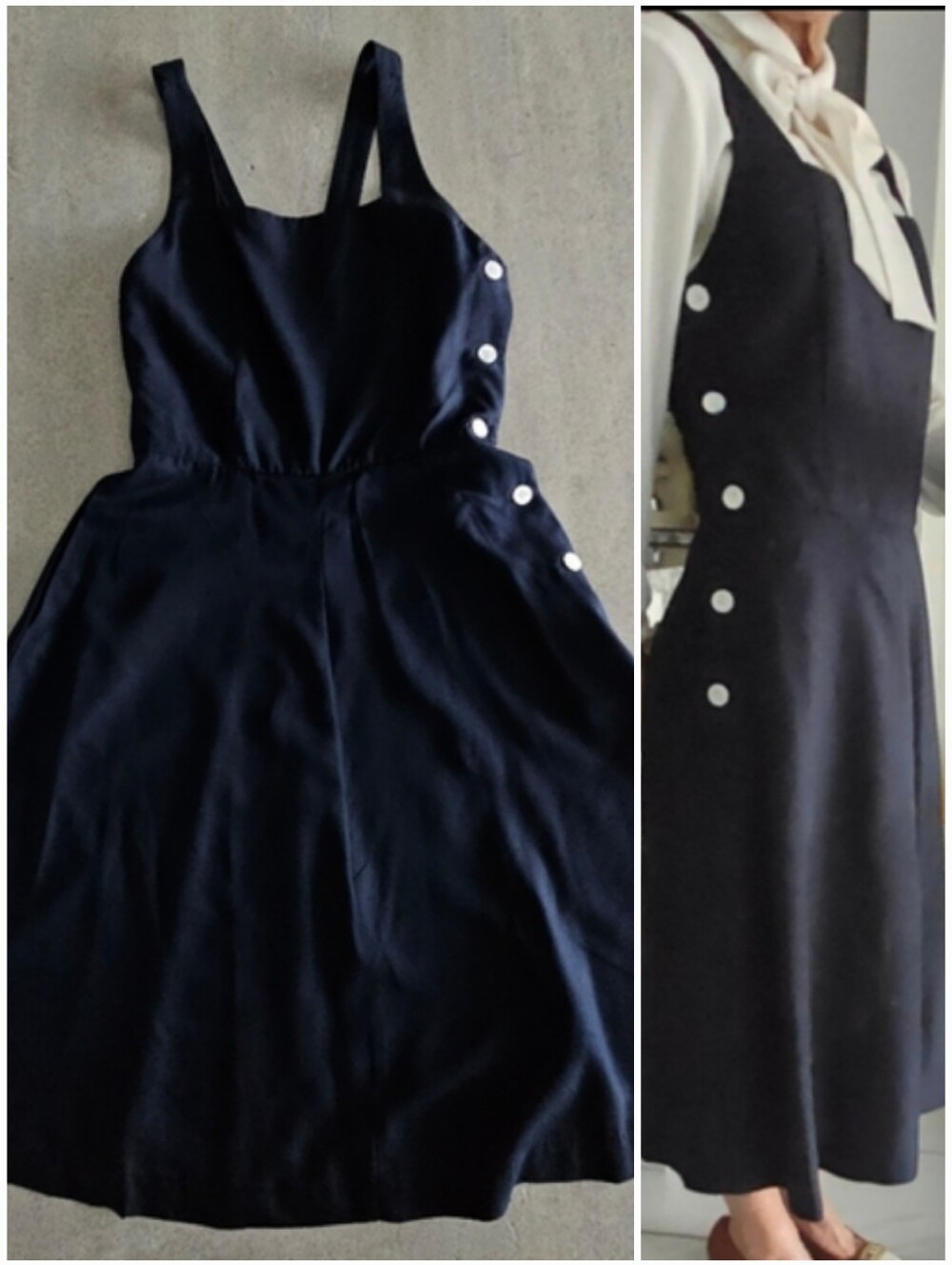 Vtg Ralph Lauren Purple Label Navy Silk With Pockets & Buttons Pinafore Dress